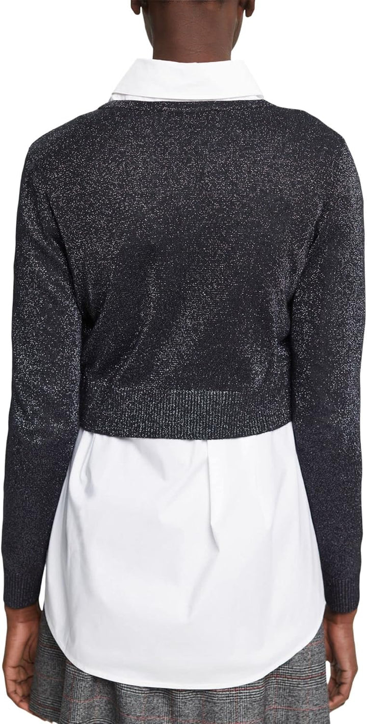 ESPRIT Kurzer Cardigan mit V-Ausschnitt und Glitzer-Effekt L 003/Black 3, L 003/Black 3