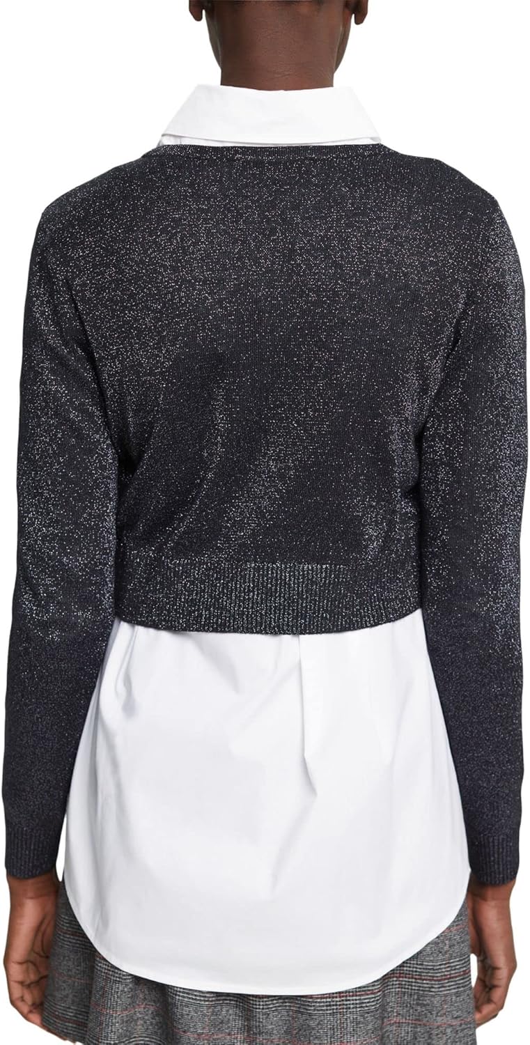 ESPRIT Kurzer Cardigan mit V-Ausschnitt und Glitzer-Effekt L 003/Black 3, L 003/Black 3
