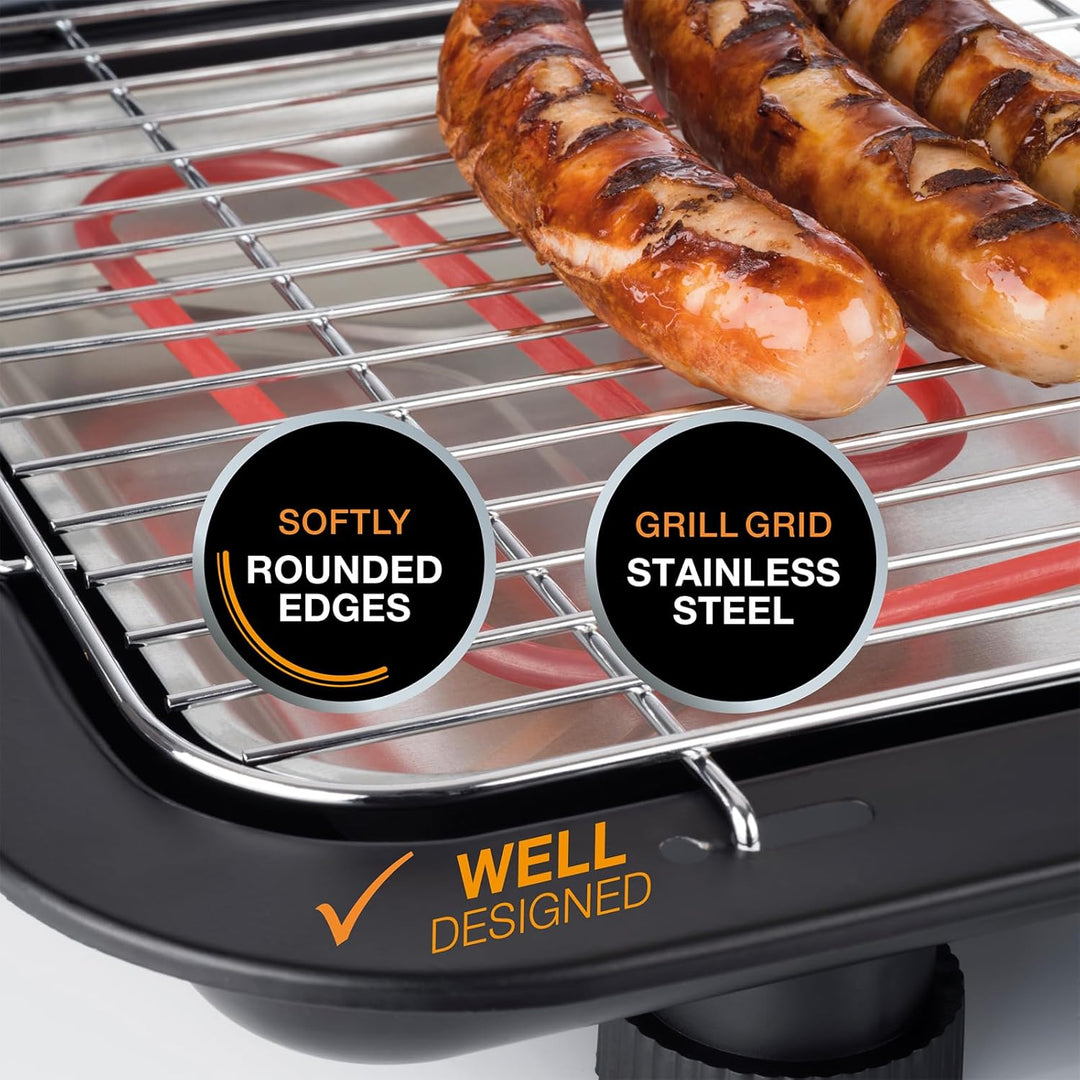 Korona 46221 Elektrischer Standgrill mit XXL-Grillrost (51 x 30 cm) | 2200 Watt | Windschutz | Kontr