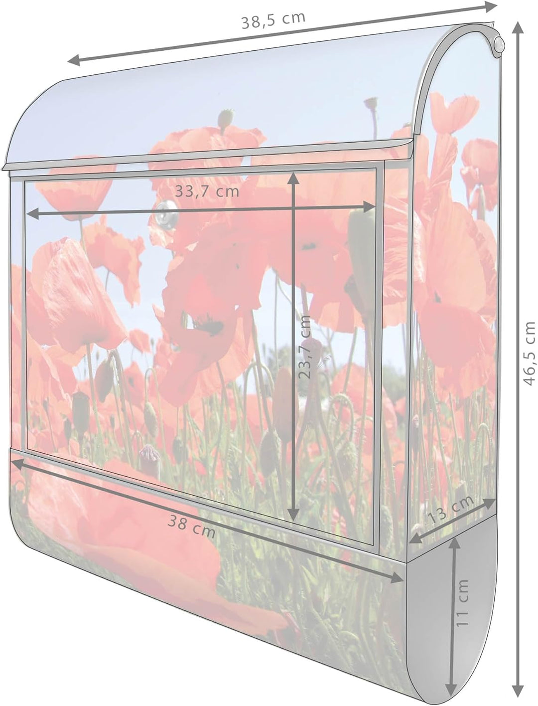 banjado® Design Briefkasten mit Motiv Mohnblumen 39x47x14cm &amp; 2 Schlüssel - Briefkasten Stahl schwar