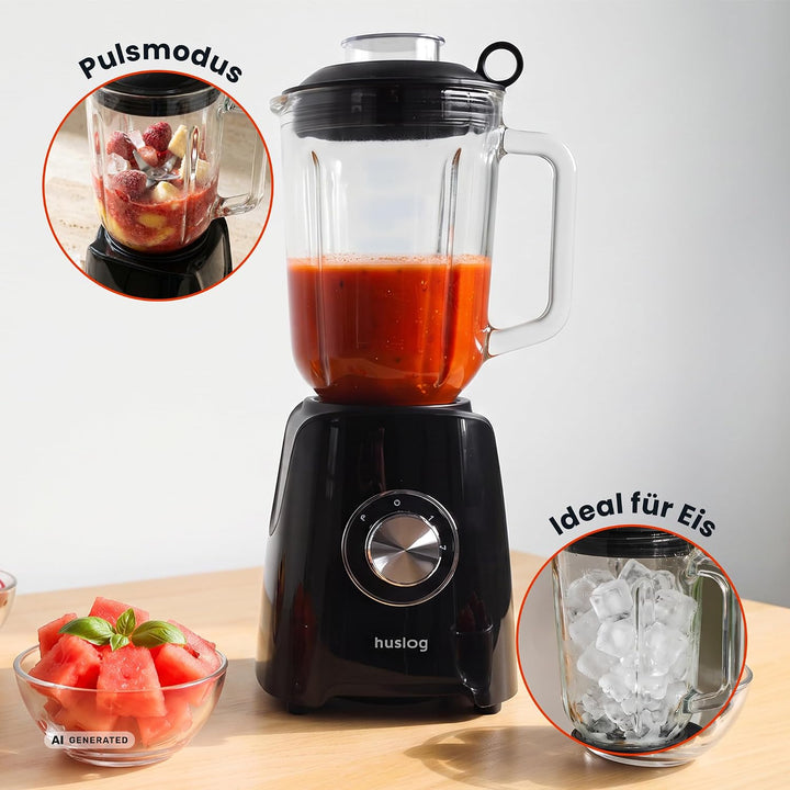 Standmixer Bechermixer, Smoothie, Smoothie-maker, Behälter, 1200W, Schwarz, Schwarz HUS1007
