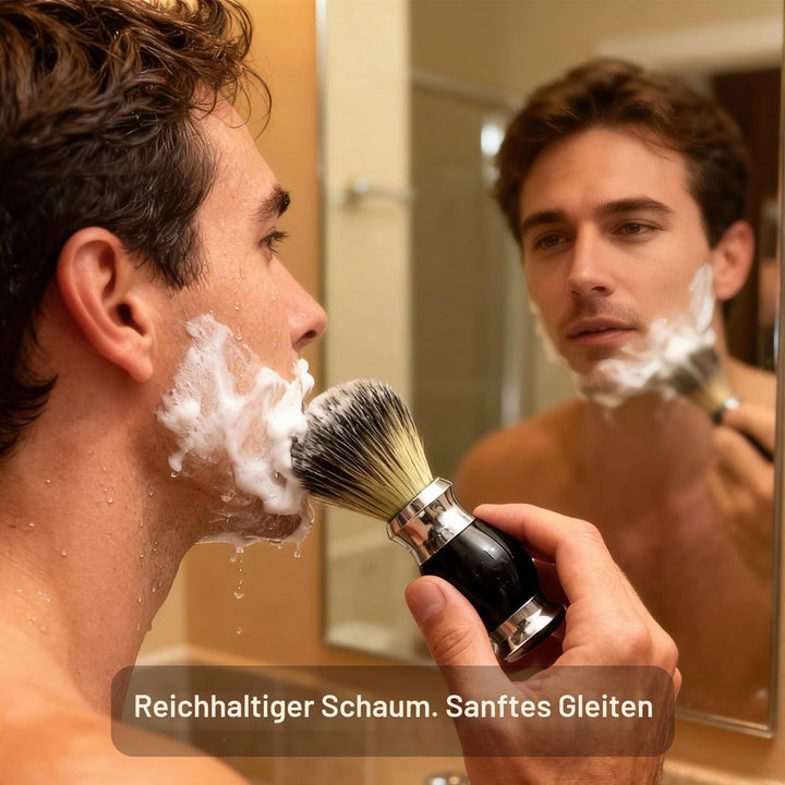 GRUTTI 3-in-1-Rasierset für Männer,Rasierhobel Ständer + Rasierpinsel aus Dachshaarimitat + Rasiersc