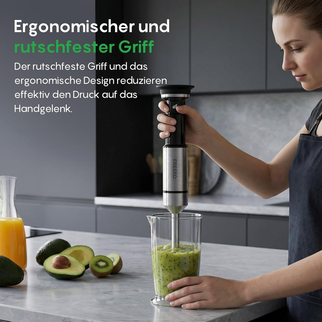 FRESKO Stabmixer 1000W, Pürierstab Edelstahl mit Schutzhülle für Kochgeschirr, Stufenlos Geschwindig