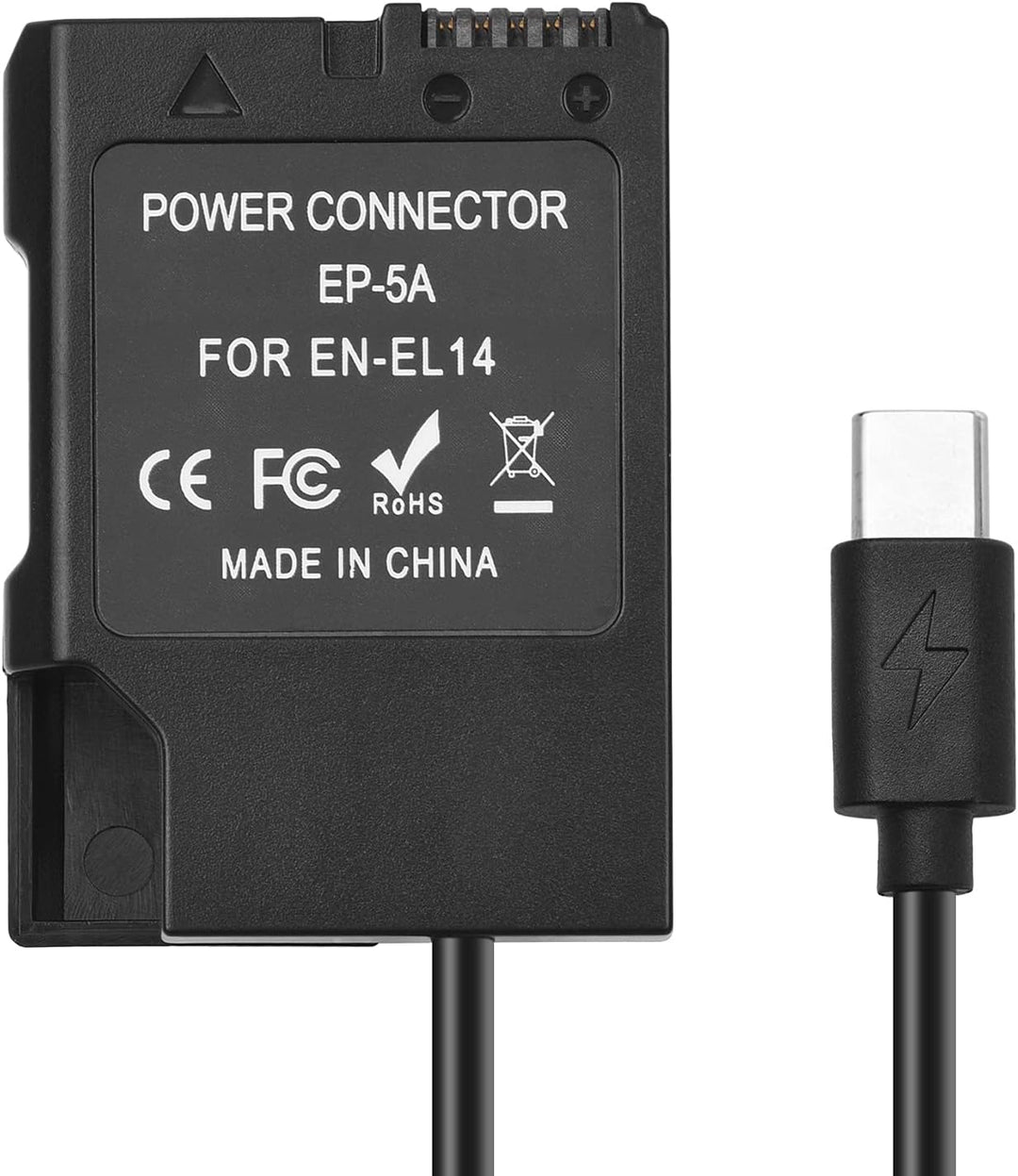 Andoer EN-EL14 Dummy Battery USB-C Coupler Adapter Dummy Battery Coupler mit USB Typ-C Feder Stromka