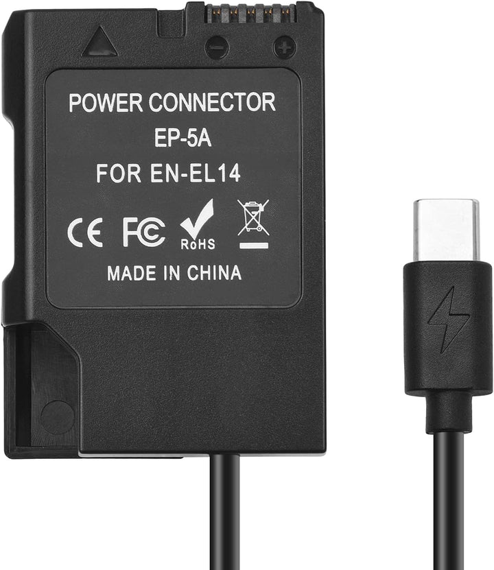 Andoer EN-EL14 Dummy Battery USB-C Coupler Adapter Dummy Battery Coupler mit USB Typ-C Feder Stromka