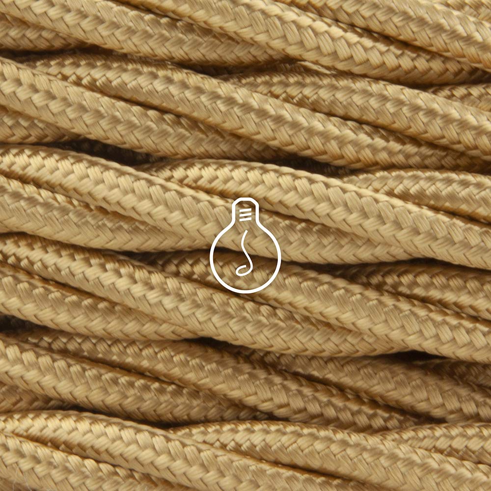 Amarcords - Textilkabel für Lampen GOLD, geflochten, Seide, 3 Meter, mit Erdung 3x0,75 - Stoffkabel