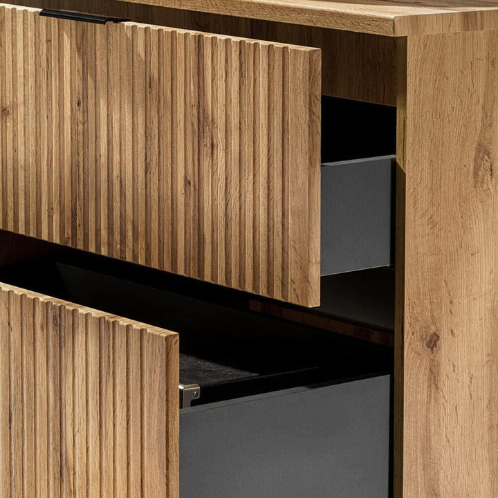Lomadox Badezimmermöbel Waschtisch-Unterschrank 60cm Wotaneiche mit gerilllter Front Waschbecken Bad