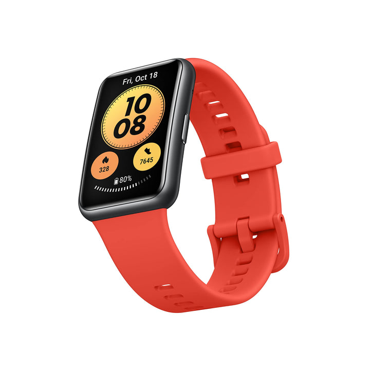 HUAWEI Watch FIT New Smartwatch, schwarz, Silikonarmband in Pomelo Red