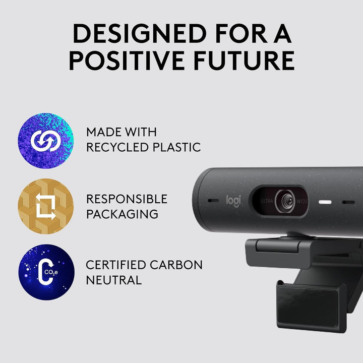 Logitech Brio 500 Full HD Webcam mit automatischer Lichtkorrektur, Show-Modus, Dual-Rauschunterdrück