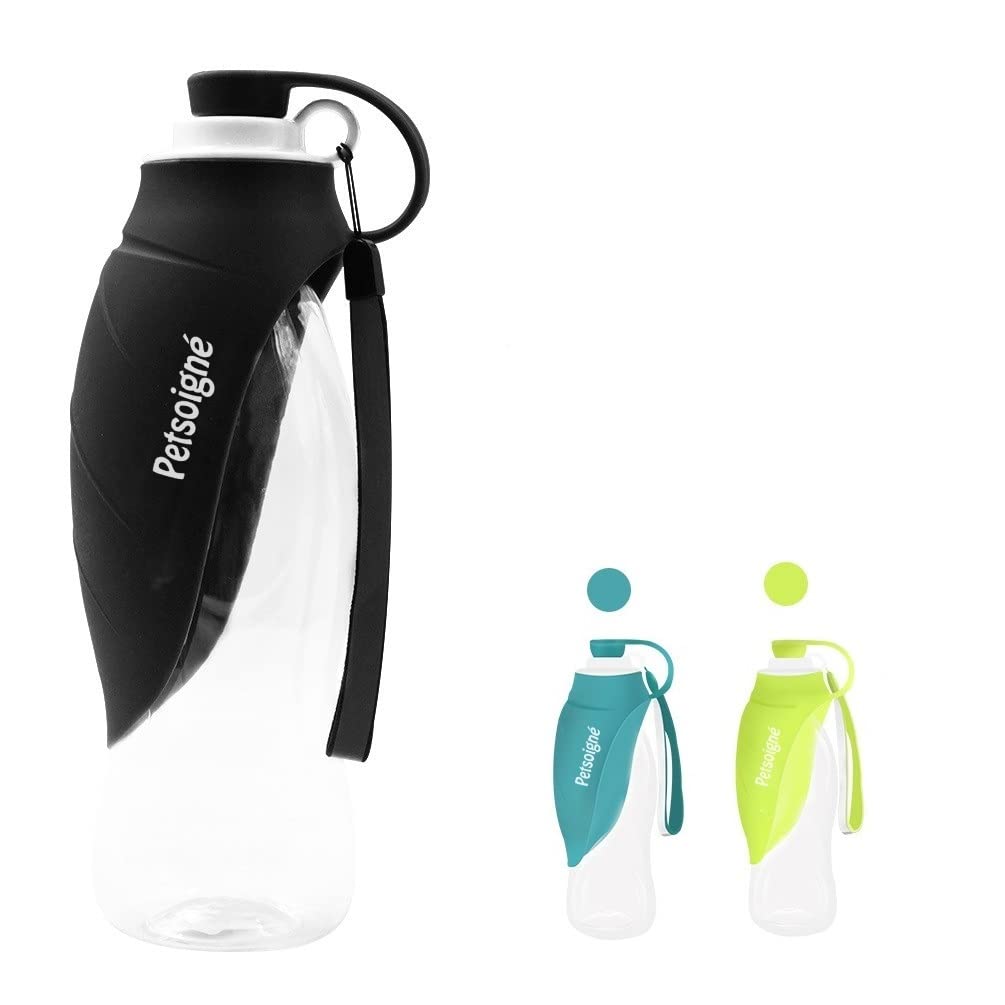 Hund Wasserflasche Reise Tragbar Hund Trinkflasche Unterwegs in Silikon für Outdoor (Schwarz), Schwa