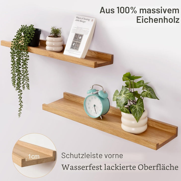 Gieanoo Bilderleiste Holz, 50cm Rustikales Eiche Massiv Schweberegal Wandregal gewürzregal Wand rega