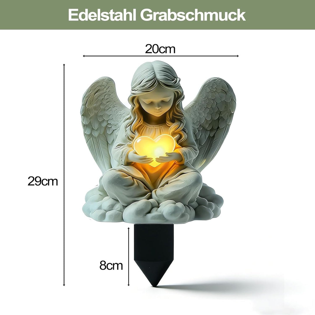 Grabschmuck Edelstahl Wetterfest Flaches Grabstecker Metall mit Engel Motiv, 2D-Hofschild Grab Deko