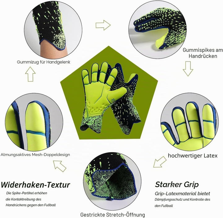 Aaivnmd Torwarthandschuhe Kinder, Jungen Trainingshandschuhe, Doppeltem Schutz, Stärken Grip und rut