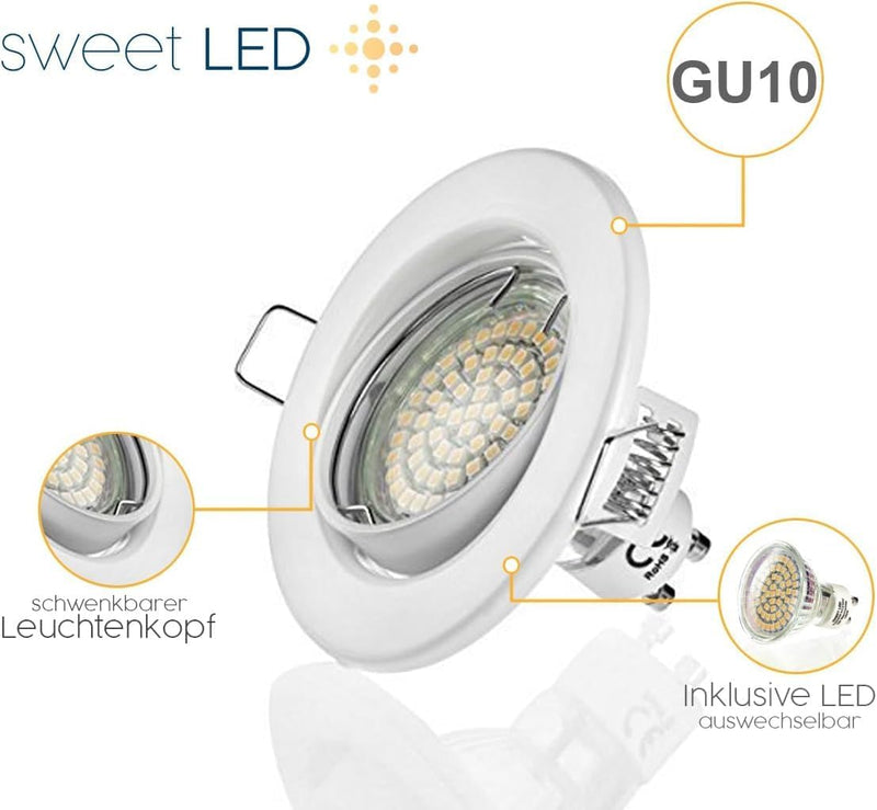 Sweet Led® 12 Stück x Einbaustrahler Set Led GU10 3W Warmweiss 230V Einbau Rahmen | Einbauspots |Ein