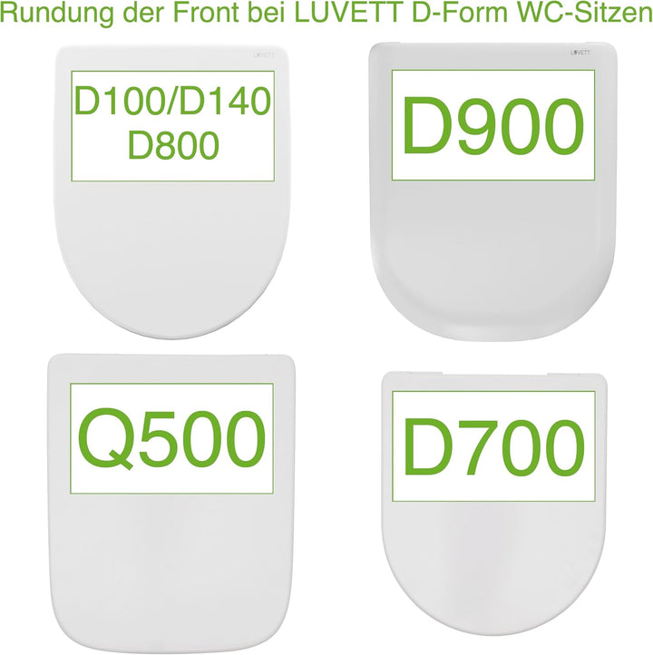 LUVETT® WC-Sitz mit Absenkautomatik D140 D-Form Soft Close® &amp; TakeOff EasyClean Abnahme, hygienisch