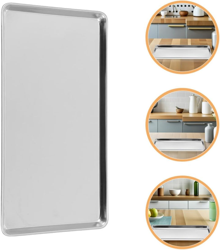 Rechteckiges Edelstahl Serviertablett 34,5X21,5X1,5cm Flach als Speiseteller für Hotel und Gastronom