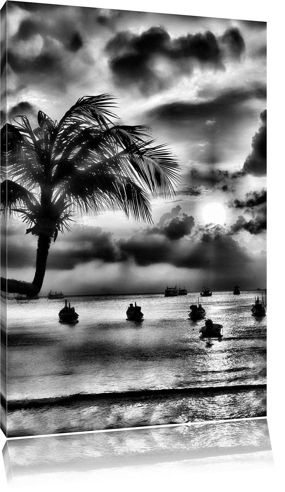 Pixxprint Monocrome, Palmen an Traumstrand, Format: 100x70 auf Leinwand, 100x70