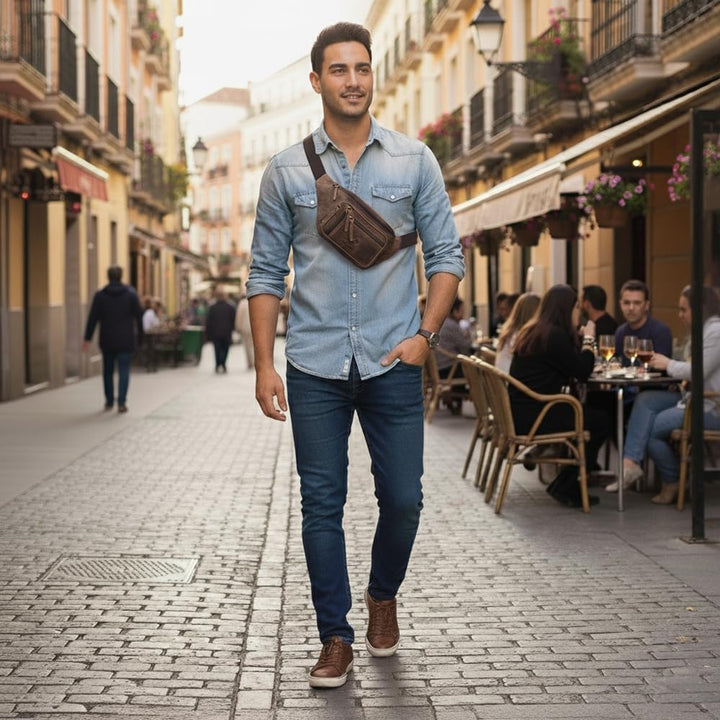 Fa.Volmer ® Bauchtasche | Gürteltasche | Hüfttasche in Echt-Leder für Damen und Herren | braun (Umbr