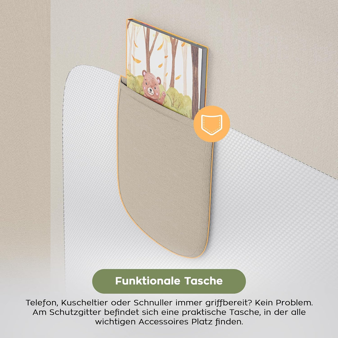 TULANO Cover 44, Bettgitter Kinderbett, Sicherheitsgitter Absenkfunktion, 18-Fach höhenverstellbar,