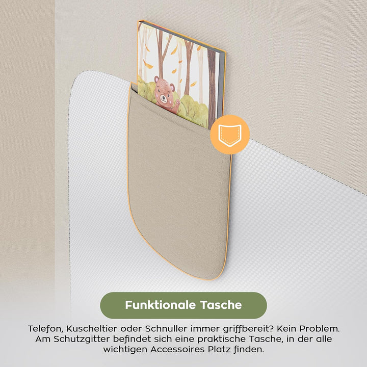 TULANO Cover 44, Bettgitter Kinderbett, Sicherheitsgitter Absenkfunktion, 18-Fach höhenverstellbar,