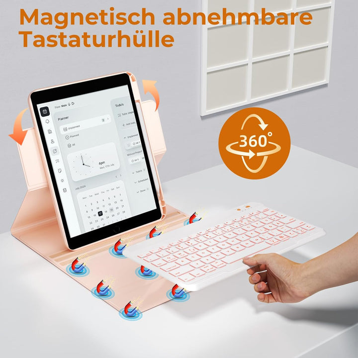 OYEEICE Hülle mit Tastatur für iPad 9/8 /7 Generation 10,2 Zoll, Vergrösserte Anti-Falloff Tastenkap