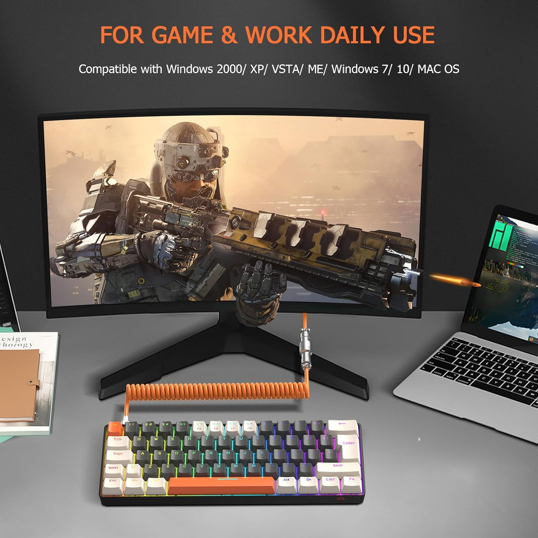 ZIYOU LANG T60 Wired Gaming-Tastatur mit Spiral USB-C Kabel - Kompakt 60% UK Layout(QWERTY) Mechanis