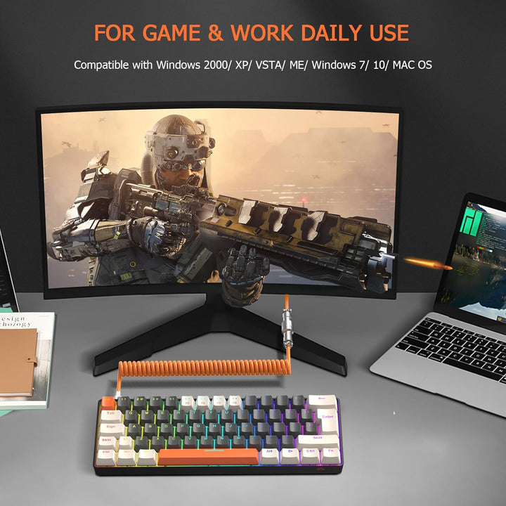 ZIYOU LANG T60 Wired Gaming-Tastatur mit Spiral USB-C Kabel - Kompakt 60% UK Layout(QWERTY) Mechanis