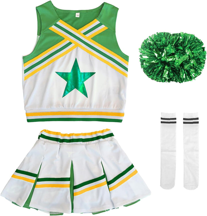 LOLANTA Mädchen Karneval Kostüm, Cheerleader kleid mit Pompoms und Socken, Mittelschule Cheerleading