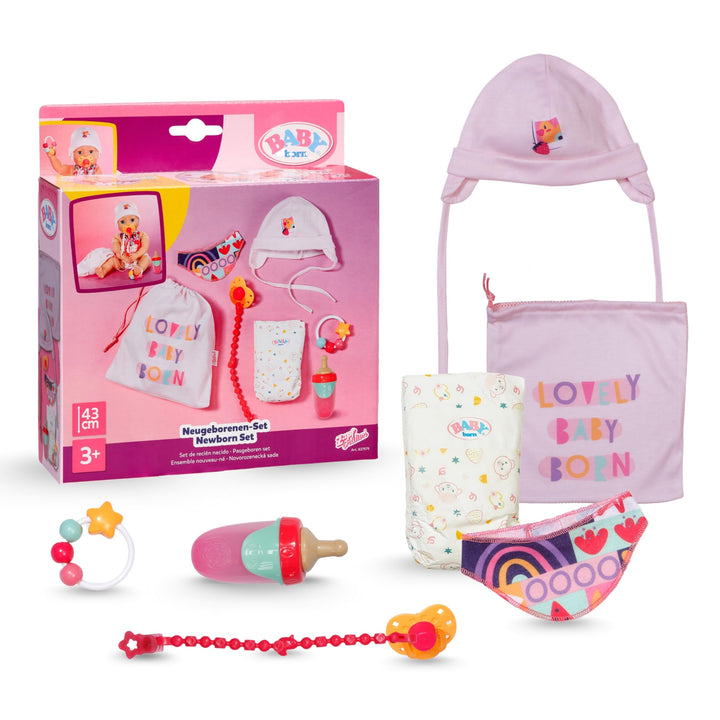 BABY born Neugeborenen-Set - Inkl. Mütze, Fläschchen, Windel, Rassel, Halstuch, Schnuller zum Verzie