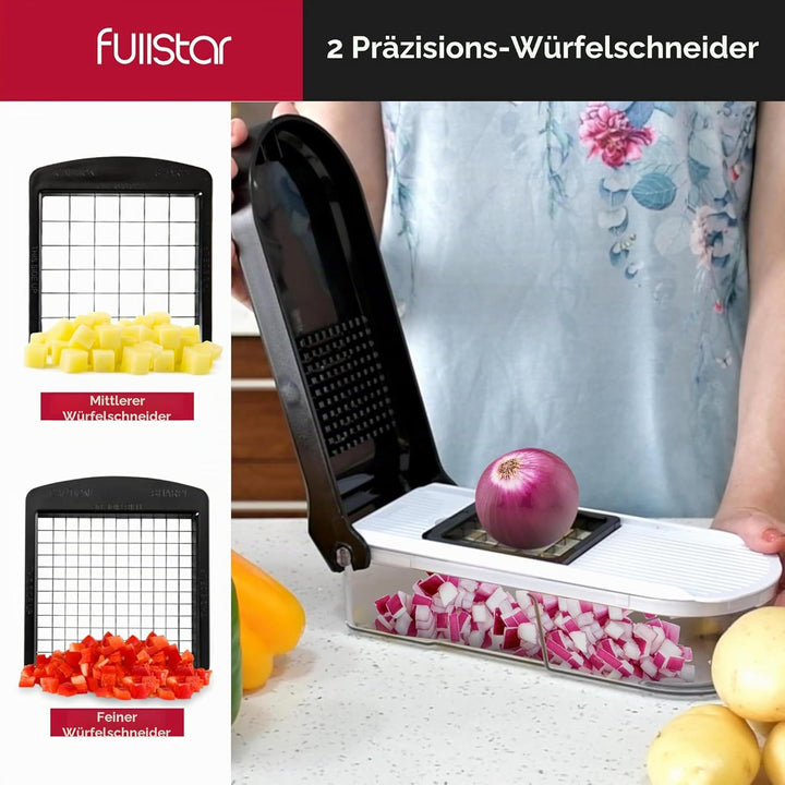 Fullstar Gemüseschneider und Mandoline Gemüsehobel - Julienne- und Würfelschneider für Gurken Zwiebe