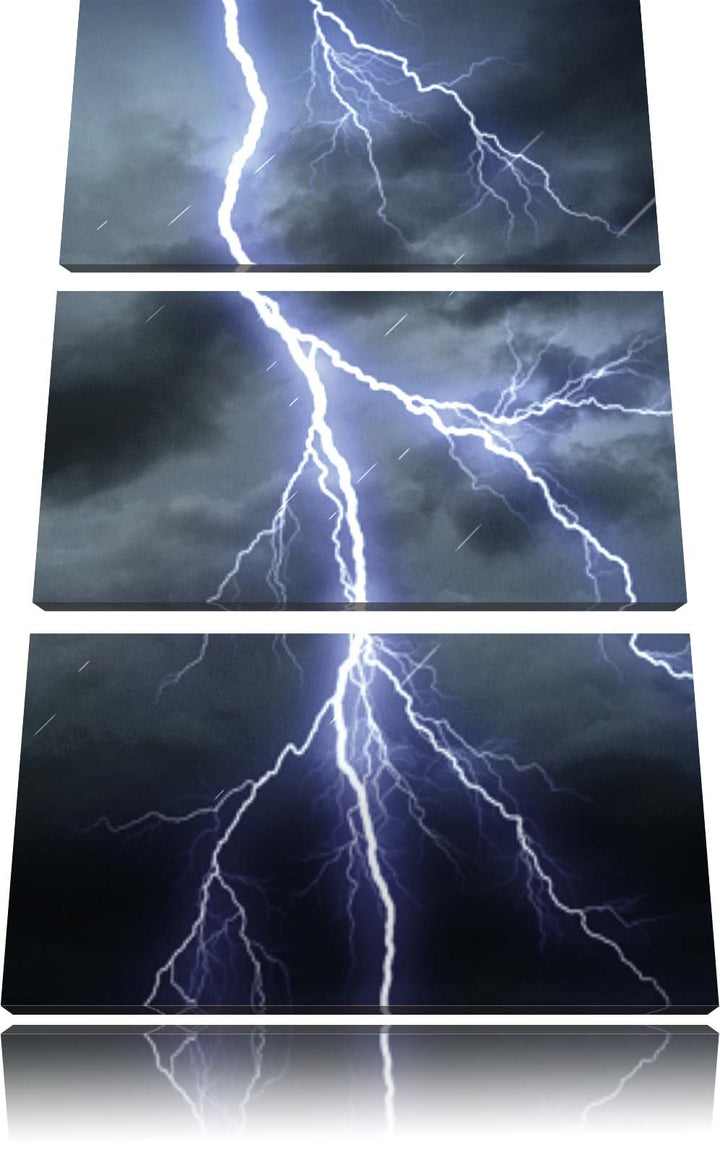 Pixxprint Gefährlicher Blitz am Gewitterhimmel 3-Teiler Leinwandbild 120x80 Bild auf Leinwand
