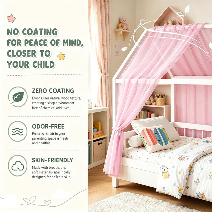 Hausbett Himmel Set 2-TLG - Betthimmel 150x350cm für Kinderbett Deko - Aus Atmungsaktivem Musselin m