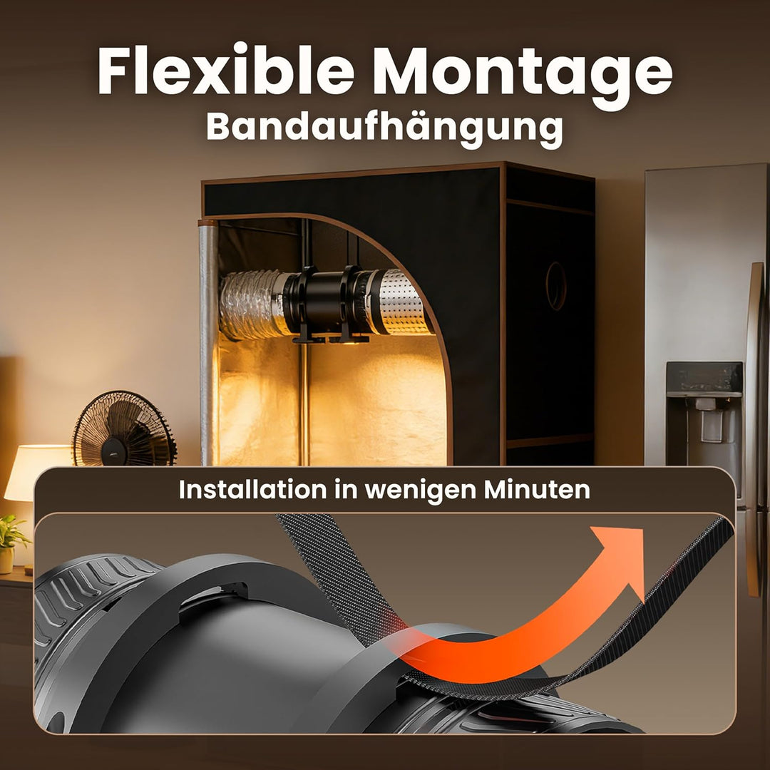 100mm Rohrventilator Regelbar, Rohrlüfter 8W, 310m³/h, Überhitzungsschutz Ventilator, Kanalventilato