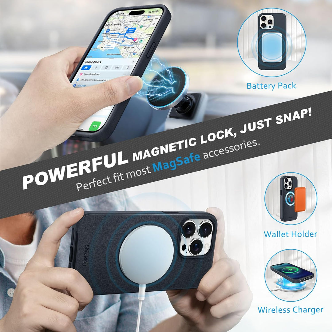 SHIELDON Hülle für iPhone 15 Pro Max, Abnehmbare Handyhülle [Echtleder] [kabelloses Laden] [RFID Blo