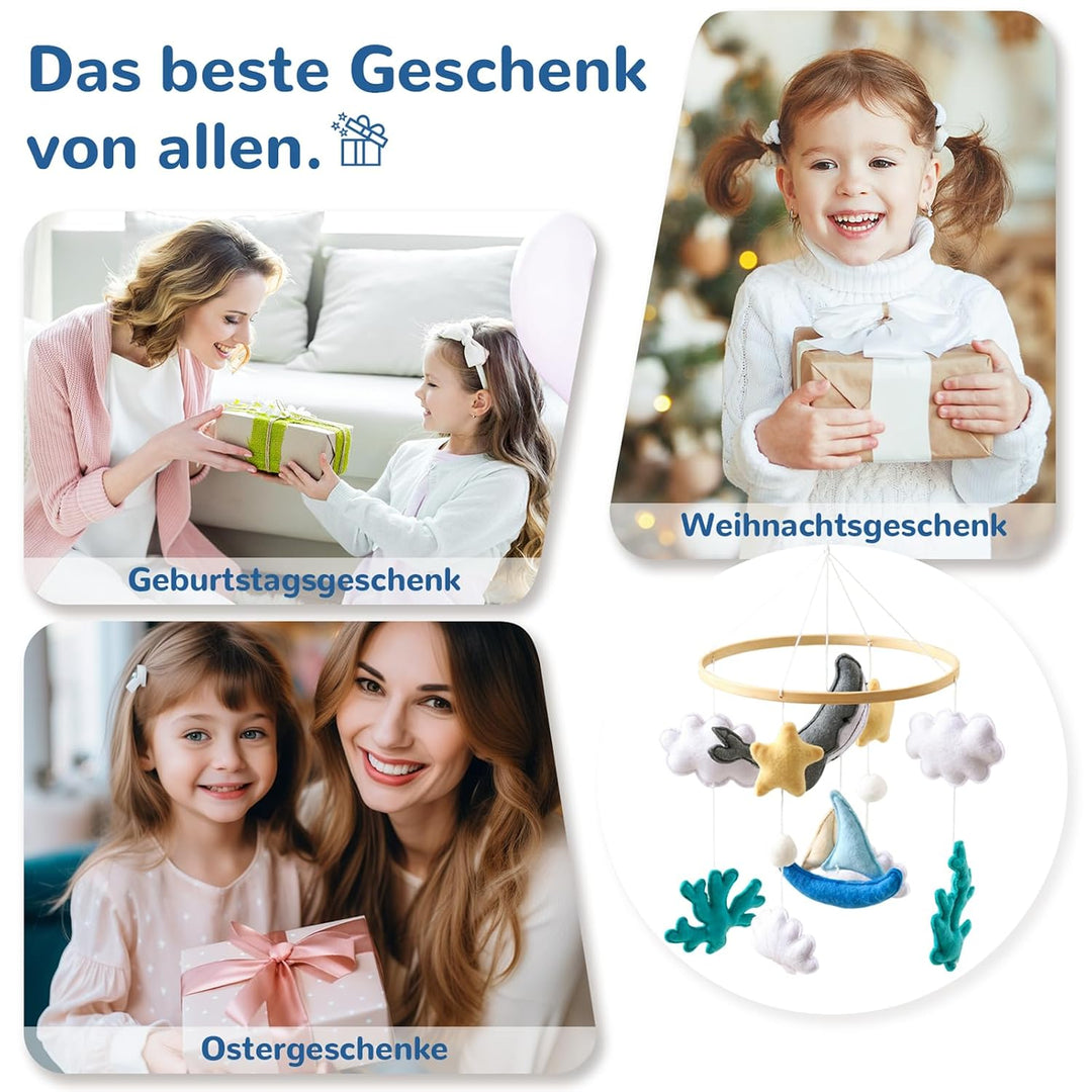 Mobile Baby Meerestiere Segelboot Babybett Windspiel, Muschel Wal Filz Bettglocke Wickeltisch Mobile