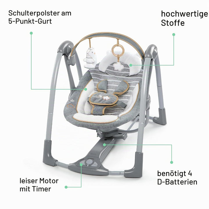 Ingenuity Swing 'n Go Deluxe Babyschaukel & Babywippe, 5 Geschwindigkeiten, Musik, Plüschtiere, 0–9