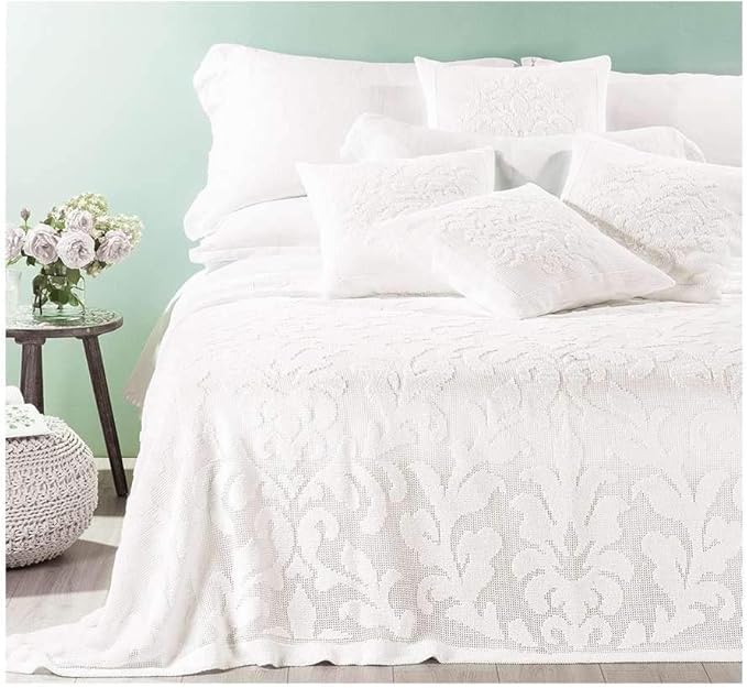 Caleffi - Tagesdecke, Nicht gesteppt, 92% Baumwolle, 8% Polyester, einfarbig, für Doppelbett, Weiss