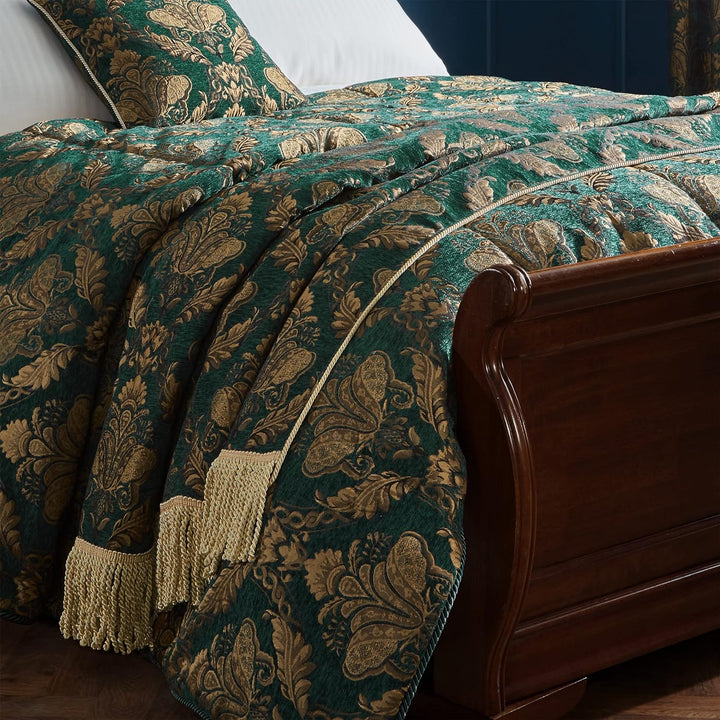 Paoletti Shiraz Floraler Jacquard-Decke mit Fransen 130 x 170cm Emerald, 130 x 170cm Emerald