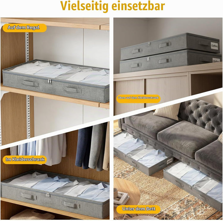 2 Stück Unterbett Aufbewahrungsbox,50L Unterbettkommode,10 cm hoch grosse Box mit Reissverschluss fa