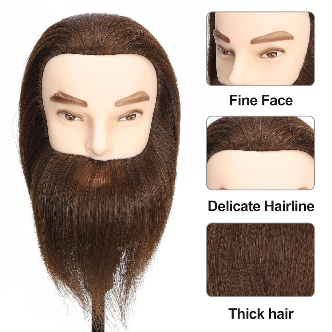 Männlicher Mannequinkopf, Trainingskopf mit 100 % Echthaar, Friseurpuppenkopf, Trainingspuppenkopf f