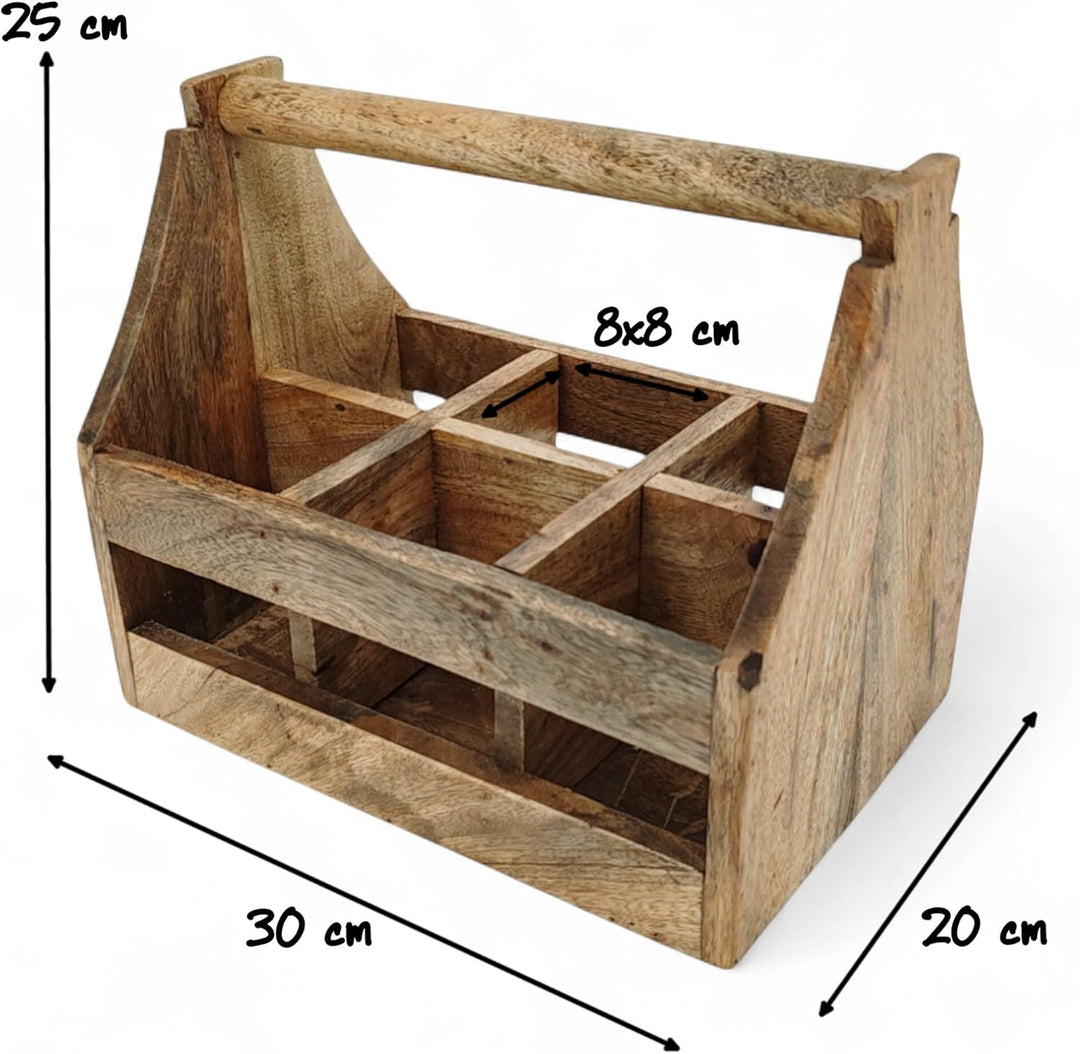 DARO DEKO Holz Flaschenhalter mit Griff für 6 Flaschen 20 x 30cm Flaschen-Träger Männerhandtasche Bi