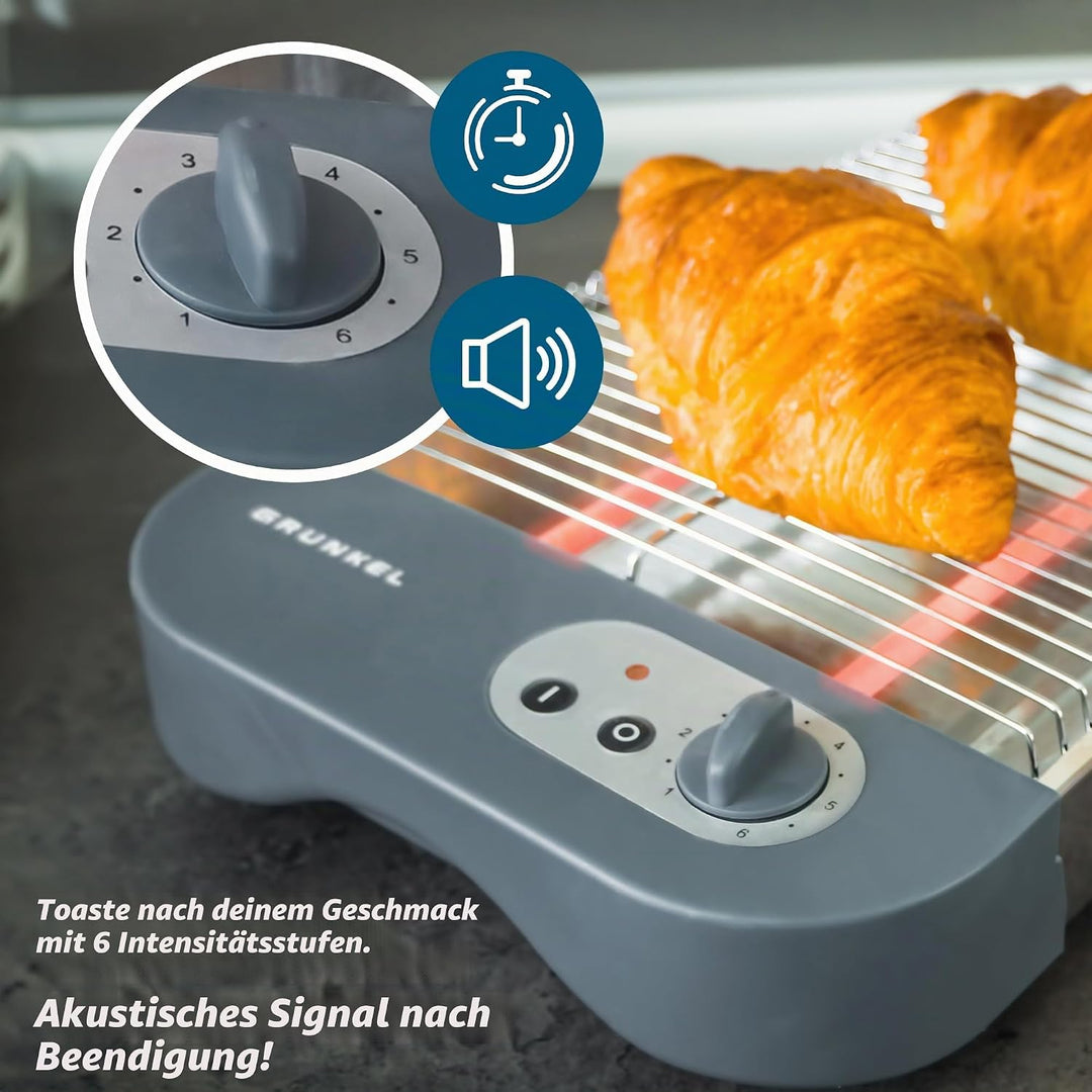 Grunkel - Flat toaster for all types of bread and baked goods with 600 W power, toast timer with 6 l