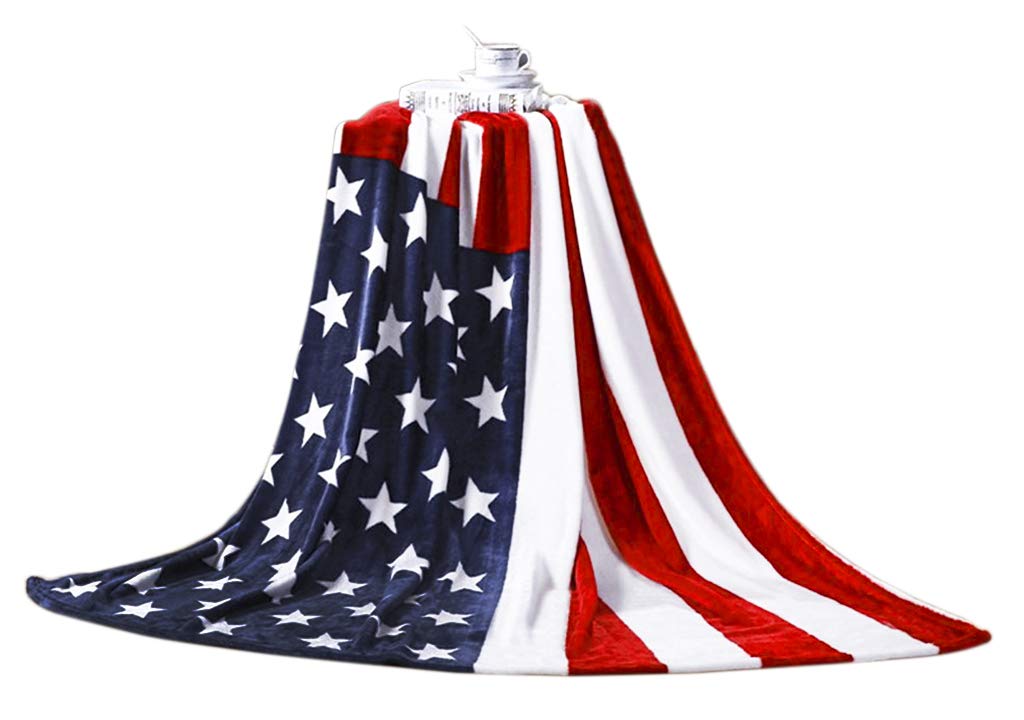 JINTN Premium Flanell Kuscheldecke Super Soft Wendedecke Wohndecke mit Amerikanische Flagge Muster D