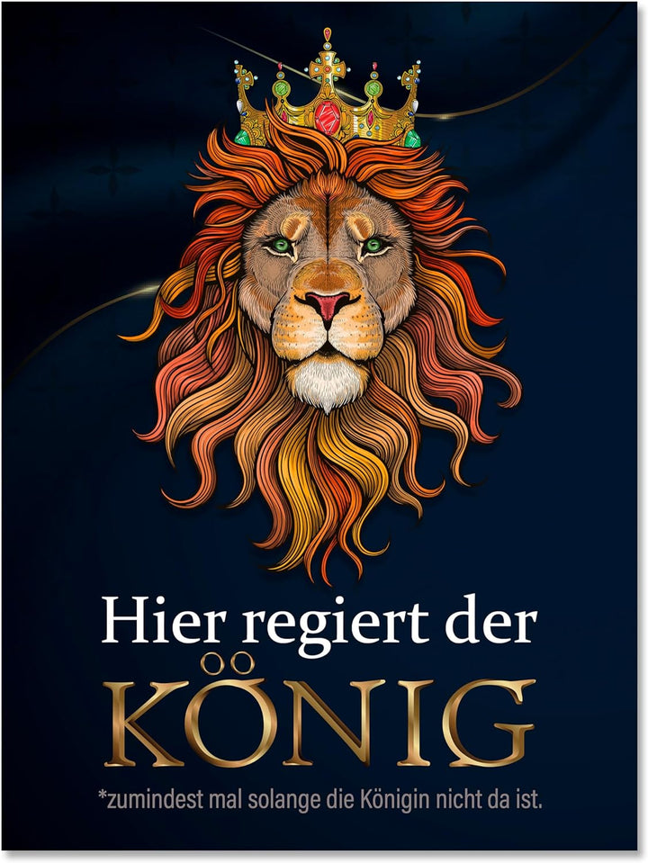 wandmotiv24 Leinwand-Bild Löwe, Grösse 60x45cm, Hochformat, König der Löwen, Gold, Krone, Königin, R