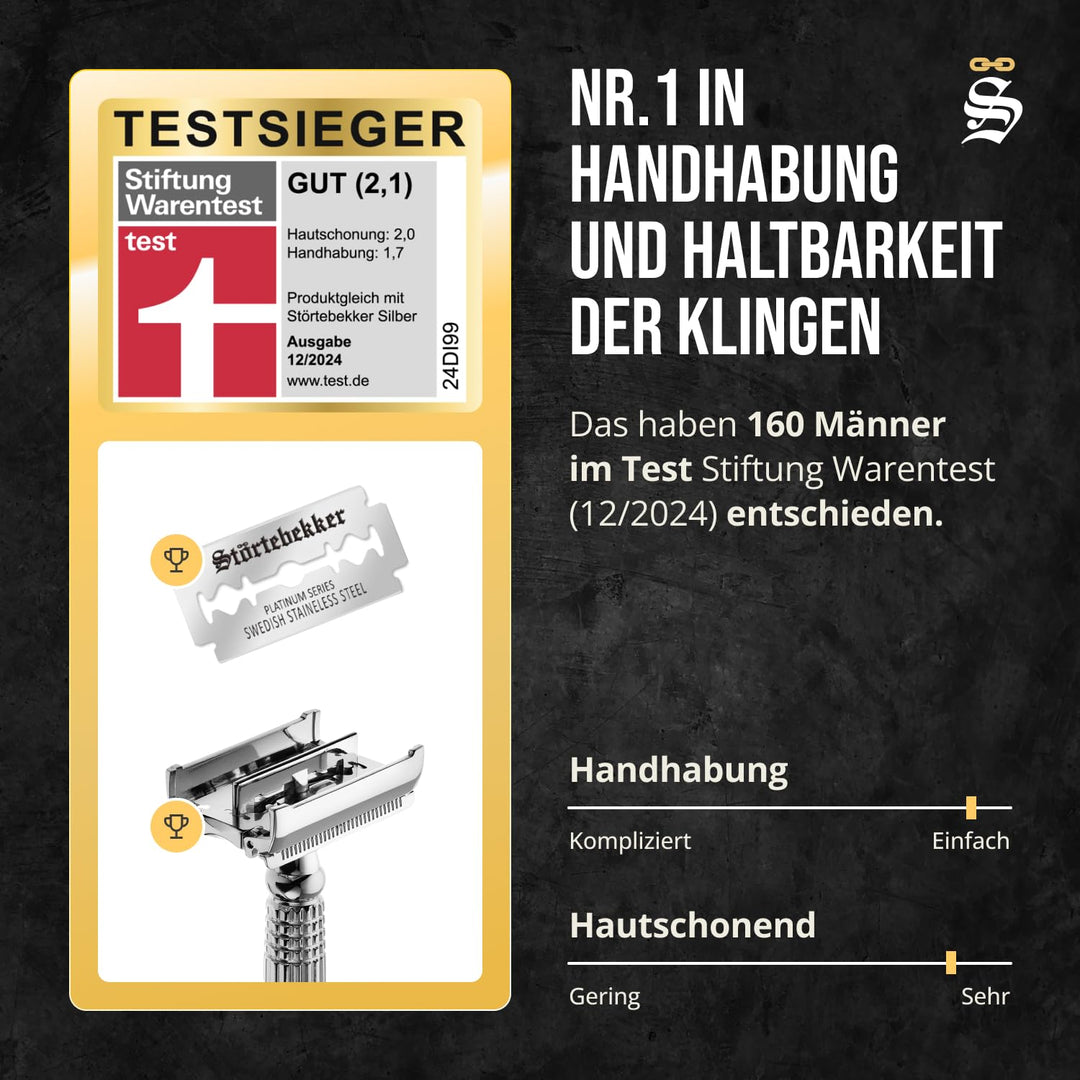 Störtebekker® Premium Rasierhobel ‘Hamburg’ im handgefertigten Leder-Etui - *TESTSIEGER* Stiftung Wa