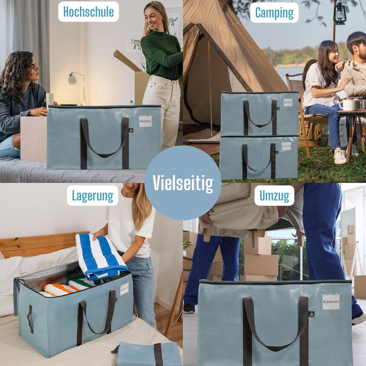 VENO 10 Stück extragrosse Umzugstaschen,Aufbewahrungstasche mit Reissverschlüssen und Tragegriffen,