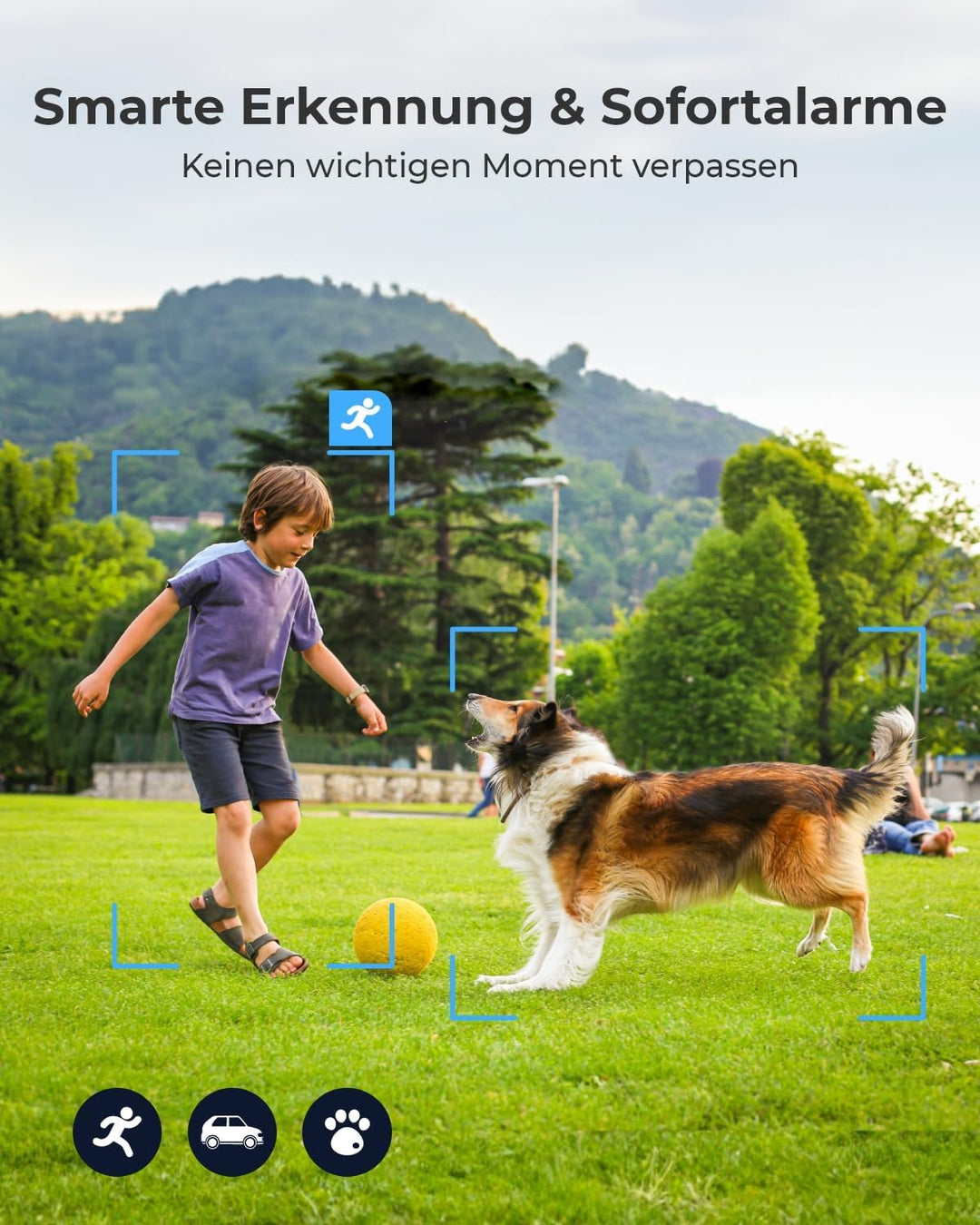 Reolink 2K 4MP Überwachungskamera Aussen Akku Argus 3 Pro mit Solarpanel, 2,4GHz/5GHz WLAN, Personen