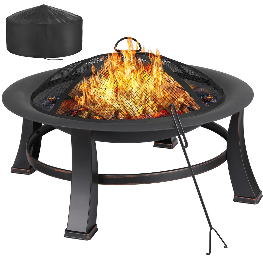 Feuerschalen für den Garten Φ76cm, Feuerschale mit funkenschutz und grillrost, Multifunctional Feuer