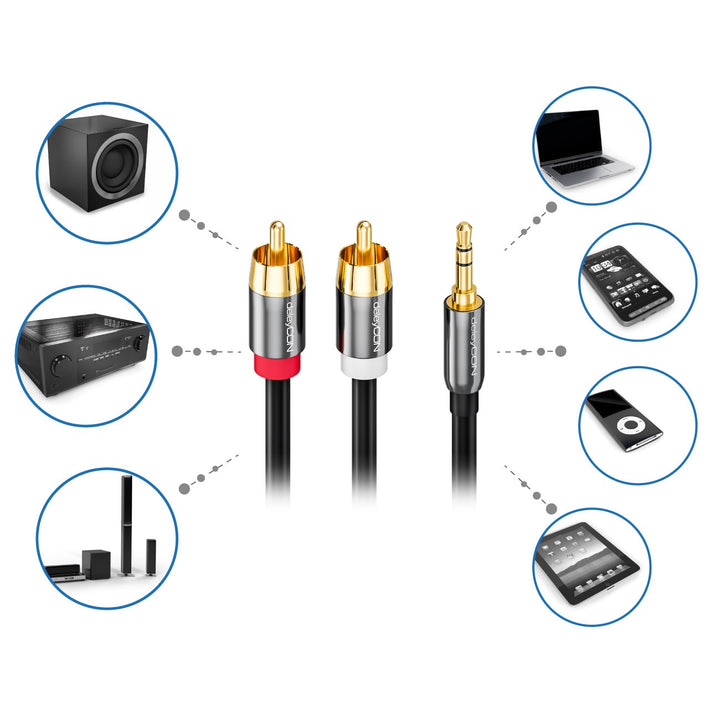 deleyCON 15m Klinkenkabel Cinch Kabel 3,5mm Klinke zu Cinch RCA Stereo Audio Kabel 1x Klinkenstecker