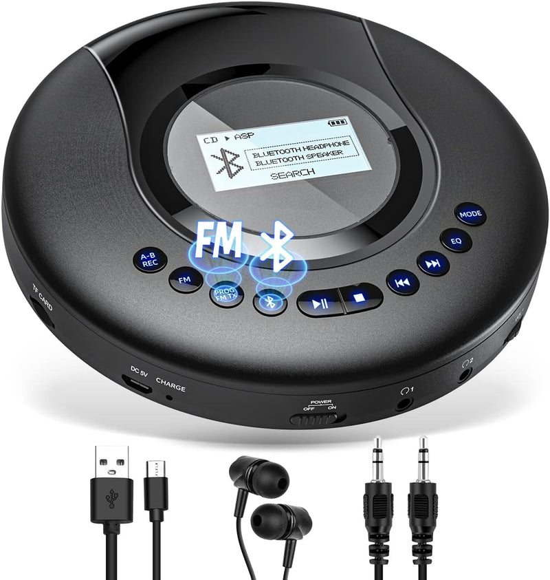 CD Player Tragbar, Arafuna Tragbarer CD Player Bluetooth für Auto und Kinder, 2000mAh wiederaufladba